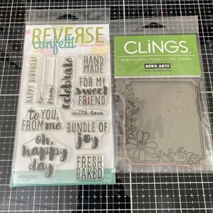 Lot Of 2 Reverse Confetti Hero Arts Sentiments Stamps ‎ To From With Love Flower